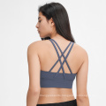 Hot Sexy Sport Bra Stitching Net Yarn Fashionable Sport Bra Women Fitness Soft Back Cross High Neck Strap Sport Bra